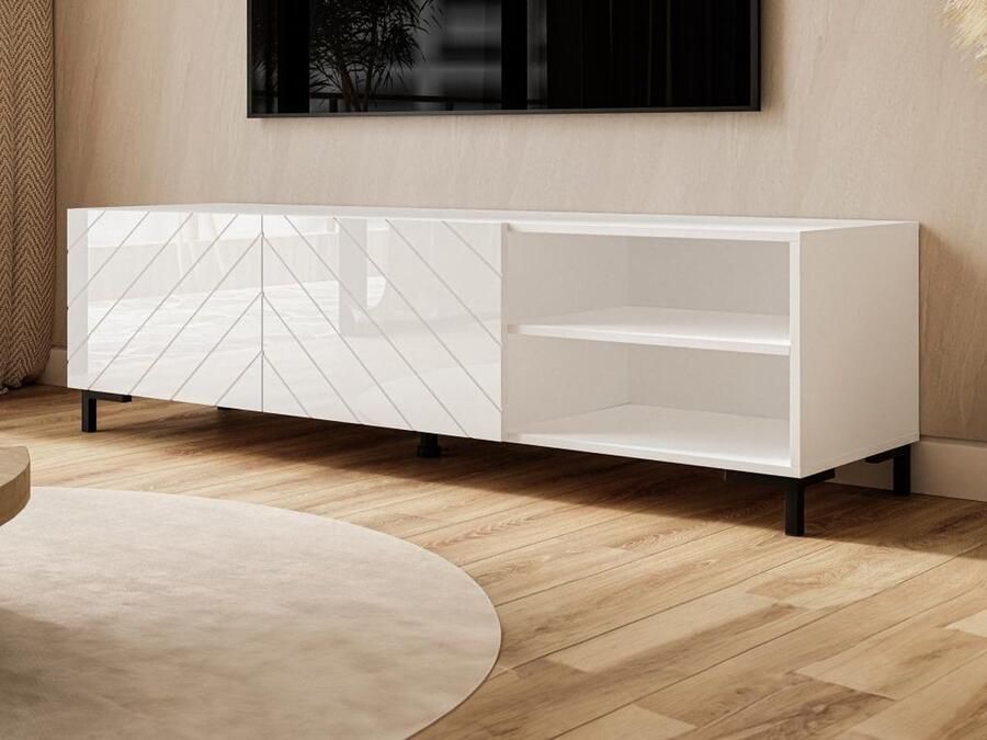 Tv-meubel met 2 deuren en 2 nissen Glanzend wit MIRIOZA L 149.3 cm x H 44.2 cm x D 40 cm