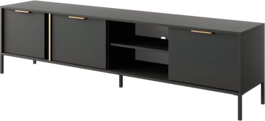 Vente-unique Tv-meubel met 3 deuren en 2 vakken Antraciet en goudkleurig PAVELI L 202.9 cm x H 53.4 cm x D 39.5 cm - Foto 3
