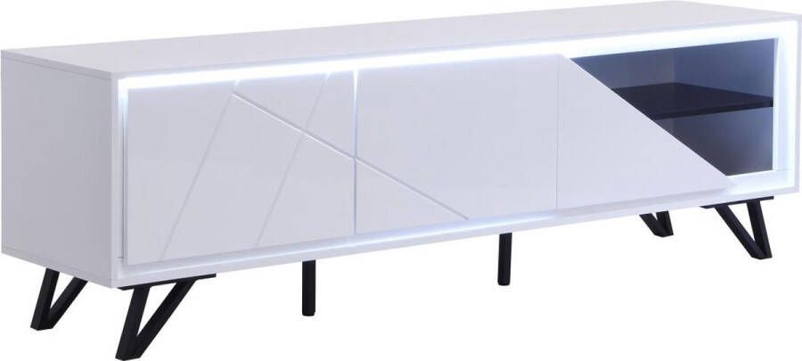 Vente-unique Tv-meubel met 3 deuren met ledverlichting van mdf Wit gelakt SALIANO L 180 cm x H 55 cm x D 40 cm - Foto 3