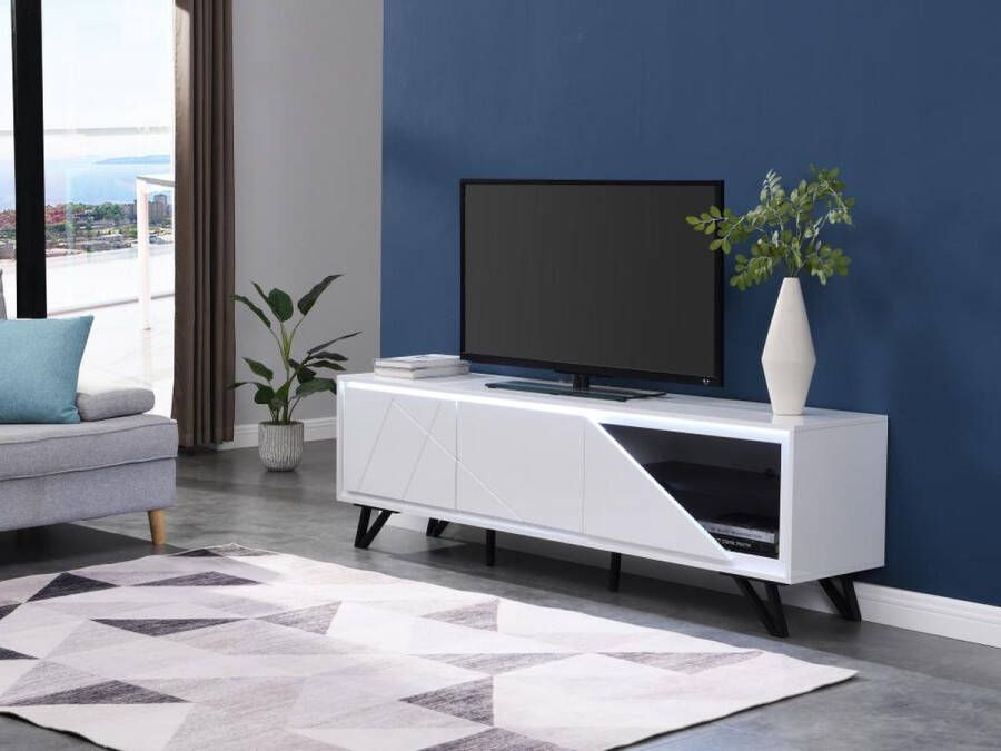 Vente-unique Tv-meubel met 3 deuren met ledverlichting van mdf Wit gelakt SALIANO L 180 cm x H 55 cm x D 40 cm