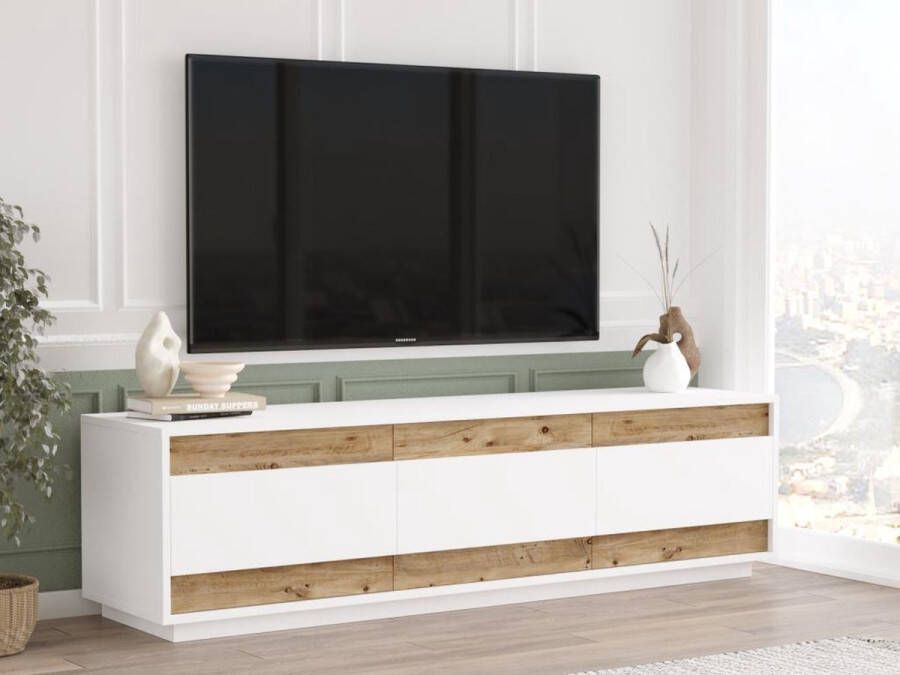 Tv-meubel met 3 deurtjes Licht naturel en wit CODARIA L 180 cm x H 48.6 cm x D 44.8 cm
