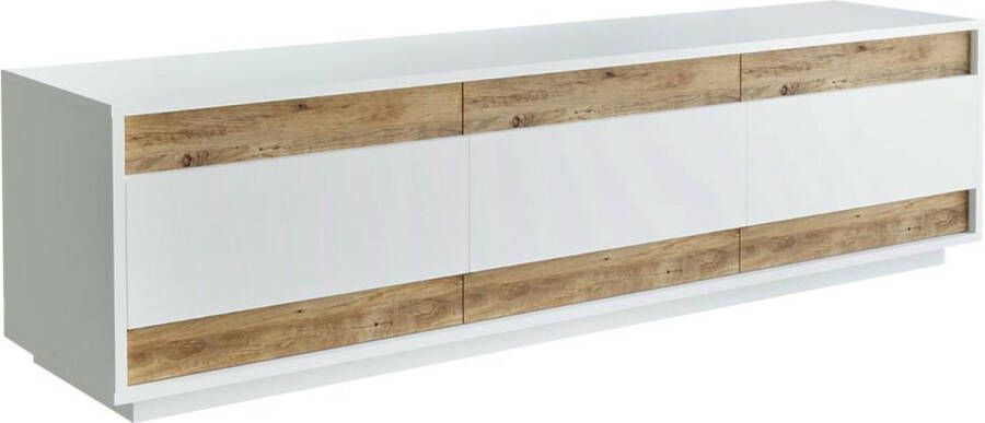 Tv-meubel met 3 deurtjes Licht naturel en wit CODARIA L 180 cm x H 48.6 cm x D 44.8 cm