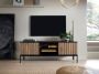 Tv-meubel met 3 deurtjes met ledverlichting van mdf en gerookt glas Zwart en naturel OVILA L 153.4 cm x H 56.2 cm x D 39 cm - Thumbnail 6