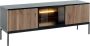 Tv-meubel met 3 deurtjes met ledverlichting van mdf en gerookt glas Zwart en naturel OVILA L 153.4 cm x H 56.2 cm x D 39 cm - Thumbnail 5