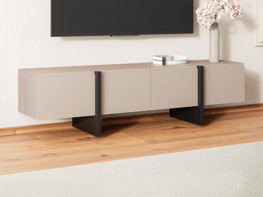 Vente-unique Tv-meubel met 4 deuren van mdf Beige en zwart LUVONIA L 180 cm x H 50 cm x D 45 cm - Foto 2