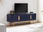 Tv-meubel met 4 deurtjes van mdf en hevea Blauw en licht naturel DUNELON L 160 cm x H 56 cm x D 42 cm - Thumbnail 2