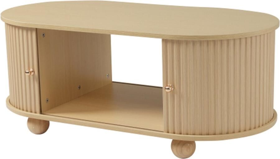 GOTAGEE TV-Meubel met Opbergruimte + Salontafel Combinatie – Ovale Set in Naturel Houtkleur – MDF