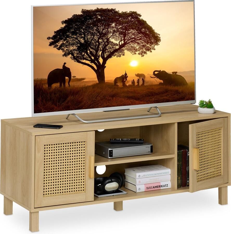 Relaxdays tv meubel met poten tot 50 inch kabeldoorvoer 115 cm