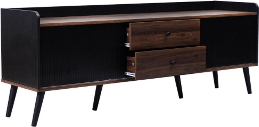 GOTAGEE TV-meubel met twee lades TV-tafel TV-kast TV-laagkast met twee schuifdeuren. Zwart en natuurlijke houtkleur. H58 L160 D40 cm