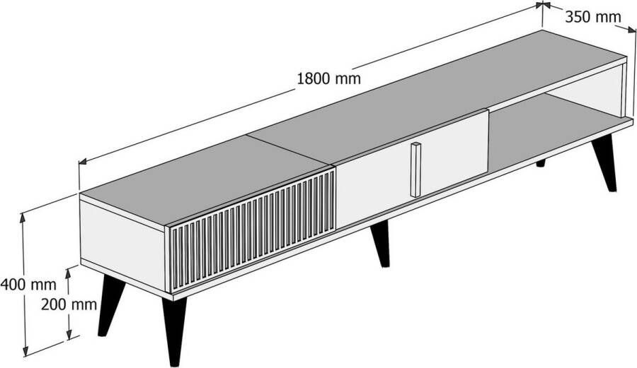 TV Meubel Milan in Walnoot Zwart Ruim Formaat van 35x180x40 cm Stijlvolle TV-Kast