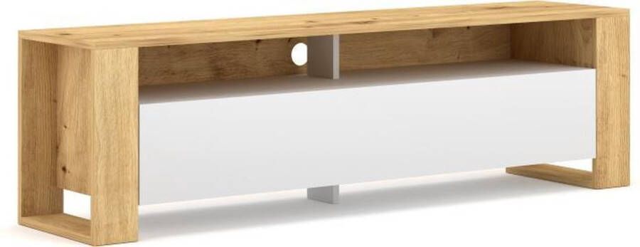 Perfecthomeshop TV Meubel Modern Artisan Eiken & Mat Wit 140 cm – Houten Witte Tv Kast – TVmeubel Wit –