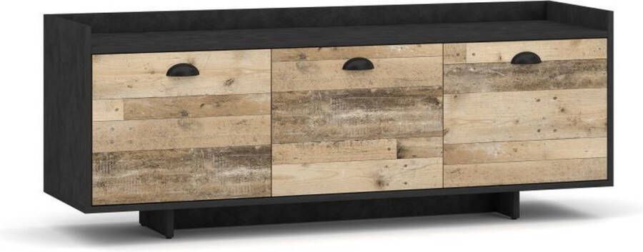 TV Meubel Modern Old Wood & Zwart – 140 cm – Zwarte TV Kast met Ruime Opbergvakken – TVmeubel Zwart