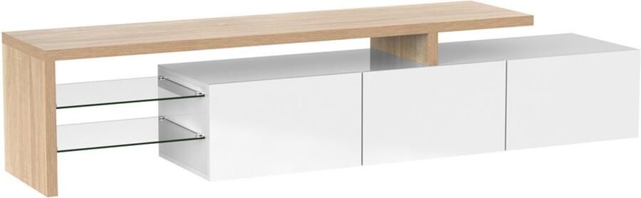 TV-meubel opbergkast dressoir geschikt voor 70-79 inch tv's met verstelbare LED-verlichting open vakken en 3 deuren 197 5 x 39 x 42 cm wit