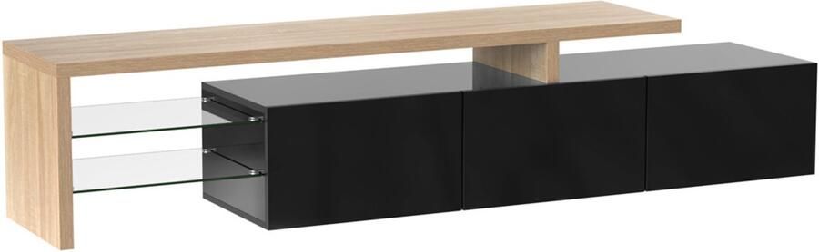 TV-meubel opbergkast dressoir geschikt voor 70-79 inch tv's met verstelbare LED-verlichting open vakken en 3 deuren 197 5 x 39 x 42 cm zwart