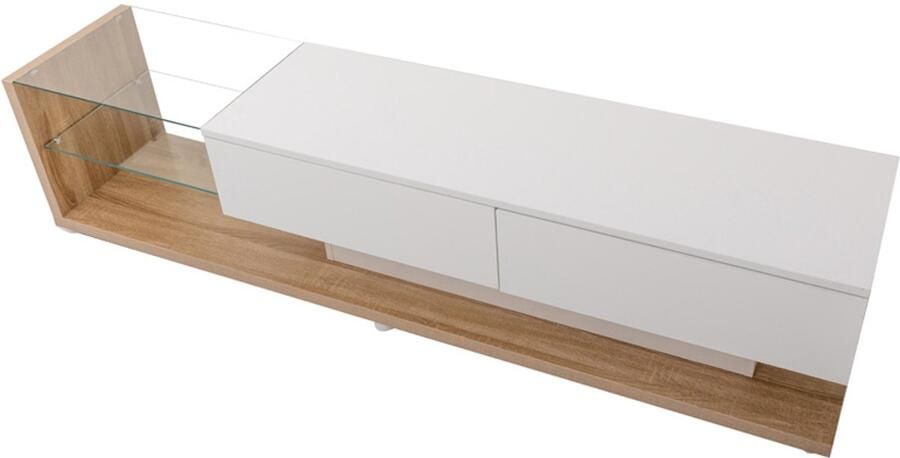 TV-meubel opbergkast geschikt voor 50-59 inch tv's met verstelbare LED-verlichting open gehard glazen planken en lades 170x36x38 cm Houtkleur