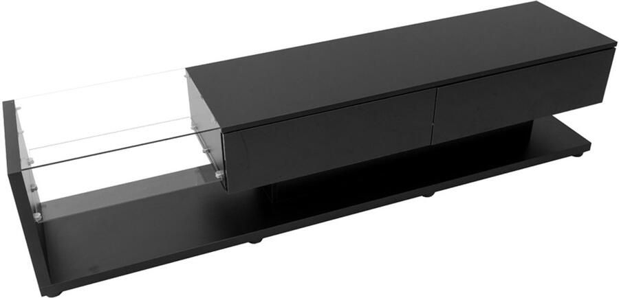 TV-meubel opbergkast geschikt voor 50-59 inch tv's met verstelbare LED-verlichting open gehard glazen planken en lades 170x36x38 cm Zwart