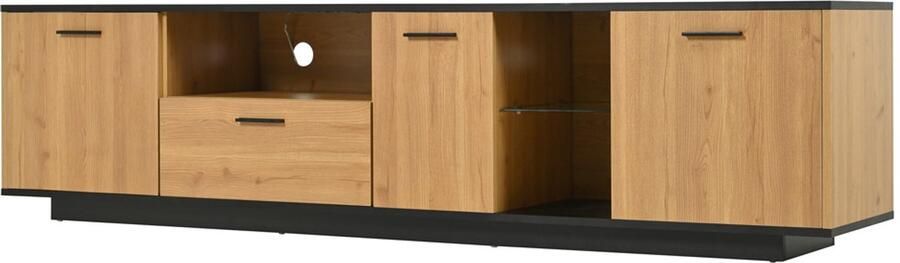 TV-meubel opbergkast geschikt voor 70-79 inch televisies met 15-kleurige veranderbare LED-verlichting 1 lade 3 deuren en 2 open vakken 180x40x45 cm houtkleur