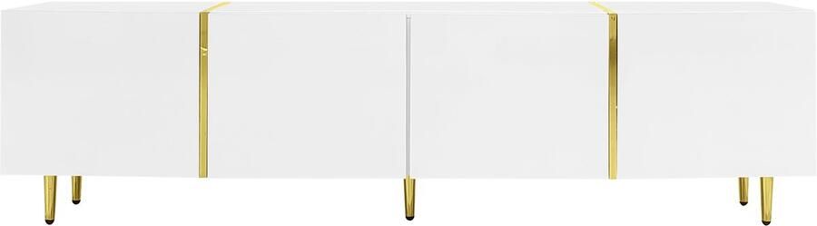 Tv-meubel opbergkast zijkast Geschikt voor tv's van 40-49 inch Met 4 hoogglansdeuren Modern-minimalistisch design met gouden accenten 170x35x46 cm Wit