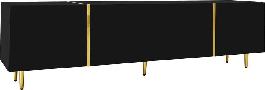 Tv-meubel opbergkast zijkast Geschikt voor tv's van 40-49 inch Met 4 hoogglansdeuren Modern-minimalistisch design met gouden accenten 170x35x46 cm Zwart