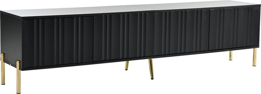 Tv-meubel opbergkast zijkast Geschikt voor tv's van 50-59 inch Met 4 deuren met verticale streepontwerp 190x38x48 cm Zwart