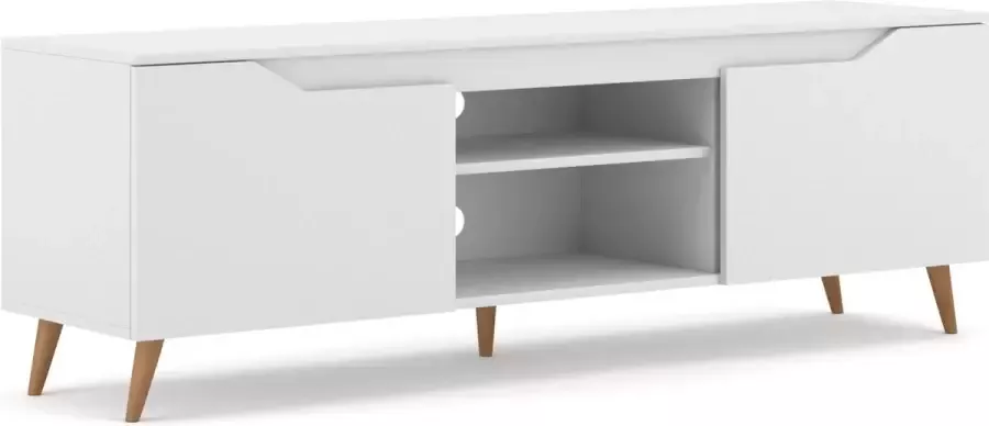 TV-meubel Scandinavisch Design Stijlvol Wit met Houten Pootjes Ruime Afmetingen 157x40x52cm