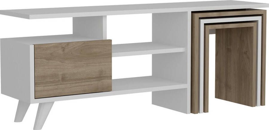 TV Meubel Stijlvol Walnoot & Wit Design 120x49x29 5cm Duurzaam Melamine Materiaal