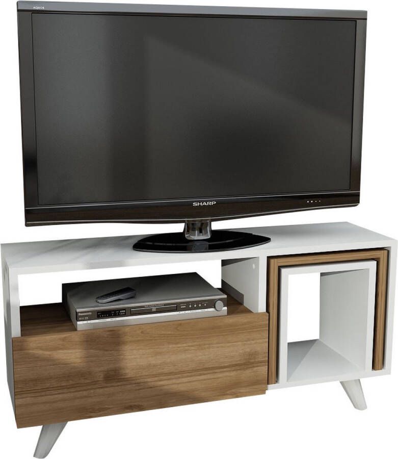 TV Meubel Stijlvol Walnoot & Wit Design 90x51x29 5 cm Duurzaam Melamine Materiaal