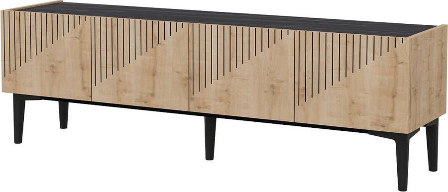 TV Meubel Stijlvol Zwart & Eiken 154x45x37cm Duurzaam Melamine