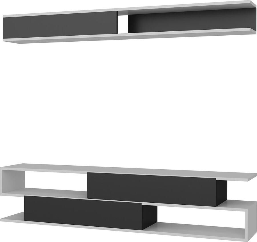 TV Meubel Stijlvol Zwart & Wit Design Ruime Afmetingen 176x39x31 5cm Duurzaam Melamine Materiaal