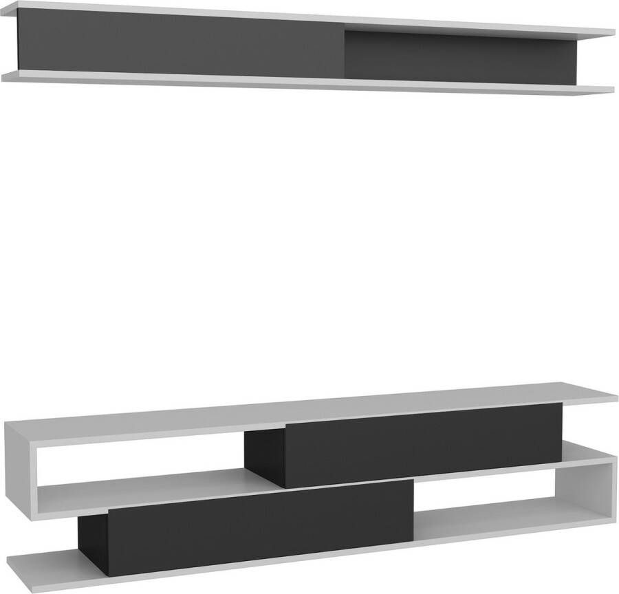 TV Meubel Stijlvol Zwart & Wit Design Ruime Afmetingen 176x39x31 5cm Duurzaam Melamine Materiaal