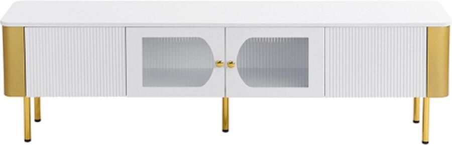 Zonder merk Gotagee TV-Meubel TV-kast met Laden en Speciaal Vervormde Deurgrepen Gouden Handvatten en Poten Boogvorm Wit