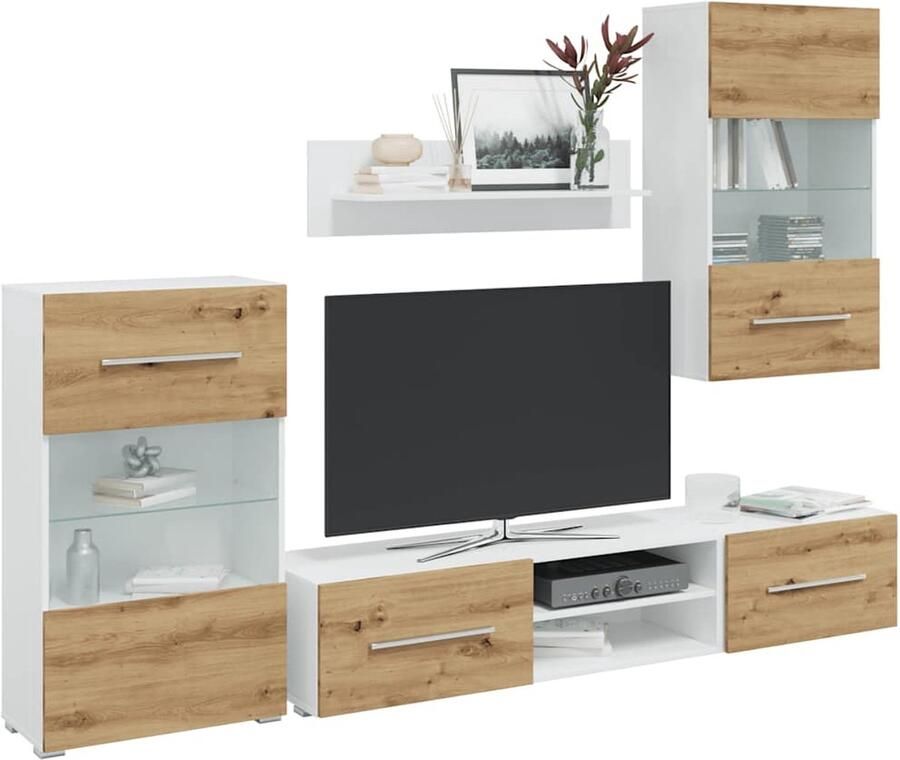 TV meubel – TV kast – TV dressoir – Lowboard – Wandmeubel – Eikenhoutlook – LED Verlichting