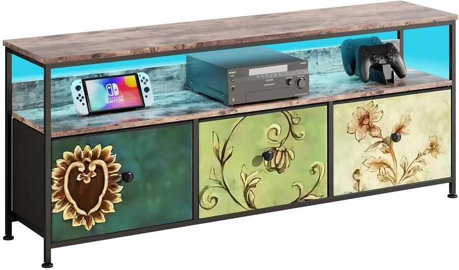 TV Meubel TV Kast TV Meubel Industrieel Hoogte Verstelbare Poten Ijzeren Frame LED-licht 60.000+ Kleuren 108 x 30 x 57 cm