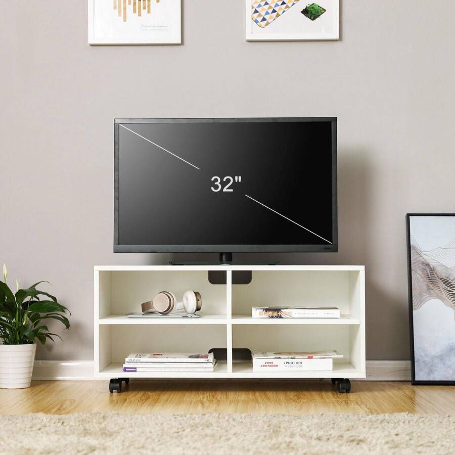 Tv-meubel tv-meubel met 4 vakken en wielen tv-bord Open lowboard voor tv hout wit LTC02WT