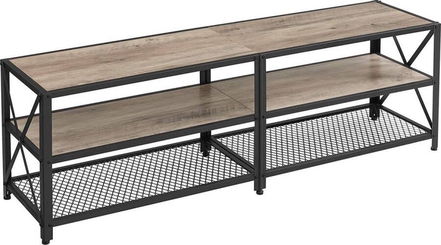 TV-meubel TV-tafel lowboard voor TV's tot 70 inch TV-meubel met planken frame van staal TV-plank voor woonkamer slaapkamer greige-black LTV095B02