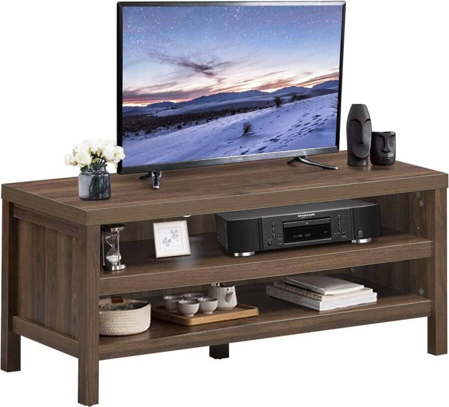 tv-meubel tv-tafel met 2 open opslagplanken houten tv-lowboard 106 5 x 44 5 x 46cm moderne tv-plank tv-kast voor woonkamer slaapkamer en entertainmentkamer walnoot