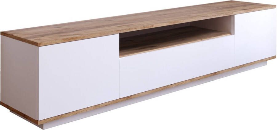 Perfecthomeshop TV meubel wit met hout eiken & wit 180x44 6x44 5cm tv meubel hout tv meubel wit