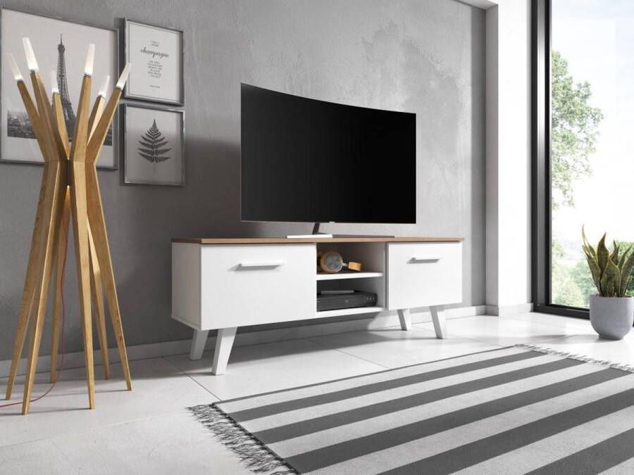 TV Meubel Wit – TV Kast Wit Scandinavisch Design – 140x38x52 cm – Witte TVmeubel