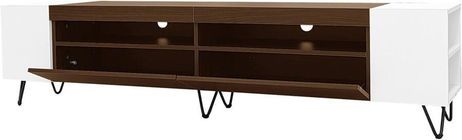 TV-meubel zijkast opbergkast geschikt voor TV's van 50-59 inch met 6 open compartimenten en 2 verborgen compartimenten 180 x 36 x 43 cm wit + houten kleur