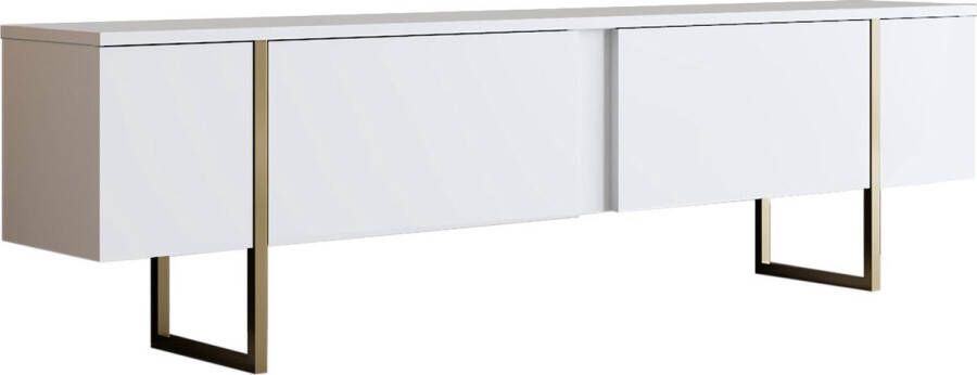TV Meubels Witte TV-Stand met Goud Melamine Gecoate Deeltjesbord Afmetingen 180x30x50cm Stijlvol en Duurzaam TV-meubel