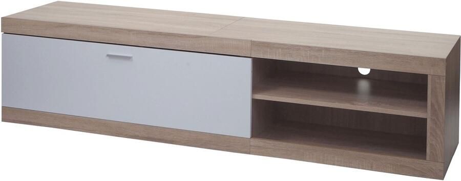 TV-rek MCW-L33 TV-standaard TV-tafel lowboard TV-kast ladekast hout 43x180x41cm opbergvak eiken-look wit