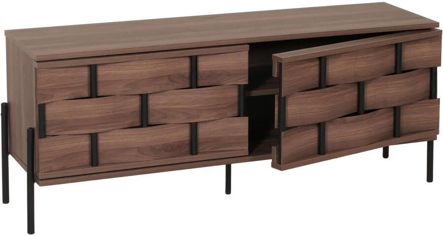 TV-rek MCW-M44 TV-tafel lowboard TV-kast ladekast opbergvakken 3D rieten design push-to-open deuren 120cm bruin