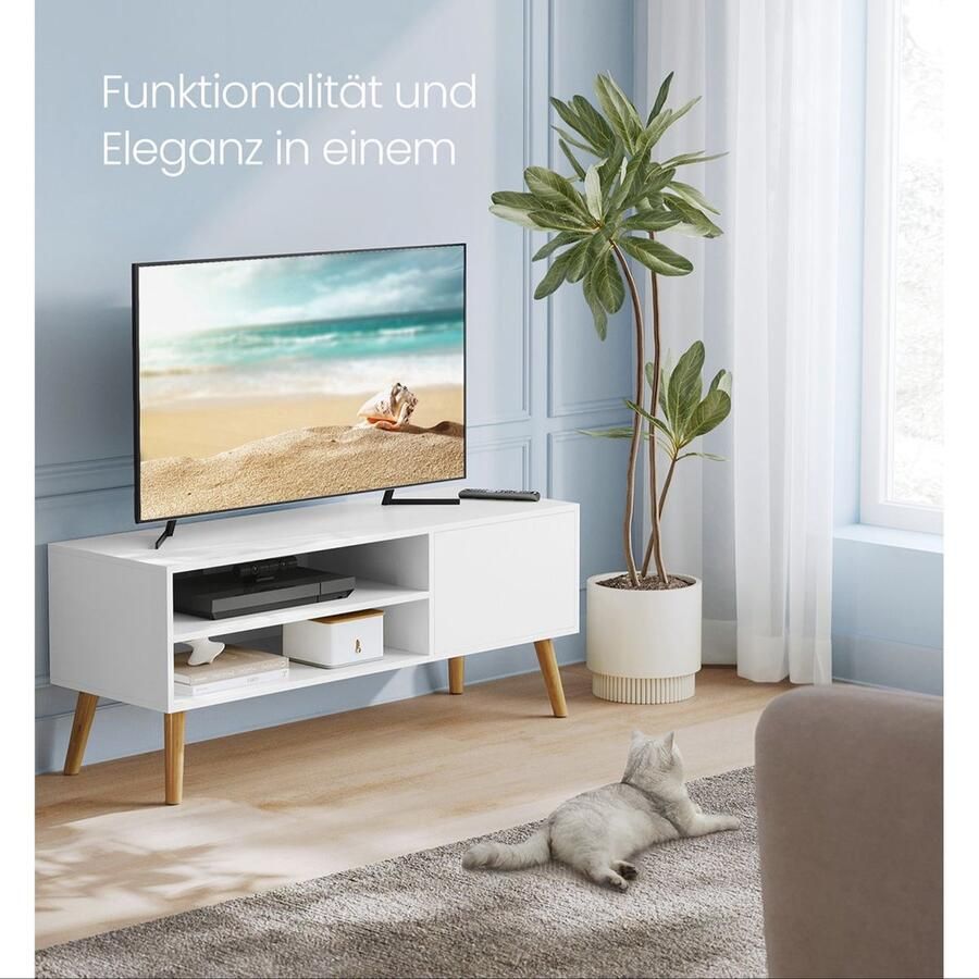 Rootz Living Rootz TV-standaard Entertainment Center Mediaconsole Spaanplaat Rubberhout Wit 40 cm x 120 cm x 49 cm 19 7 kg 55 kg Max. draagvermogen 15 kg per plank Eenvoudige montage