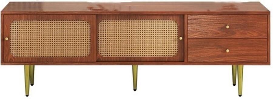 Zonder merk Gotagee TV-standaard Opbergkast Met rotan schuifdeuren en lades Walnootkleur