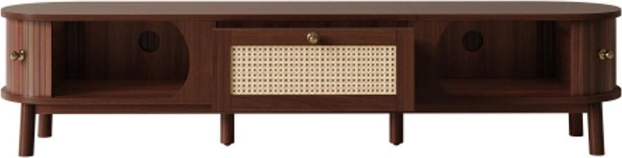 GOTAGEE tv-standaard – TV-meubel met deuren van natuurlijk hout en lades van rotan. Natuurlijk Ruime opbergruimte