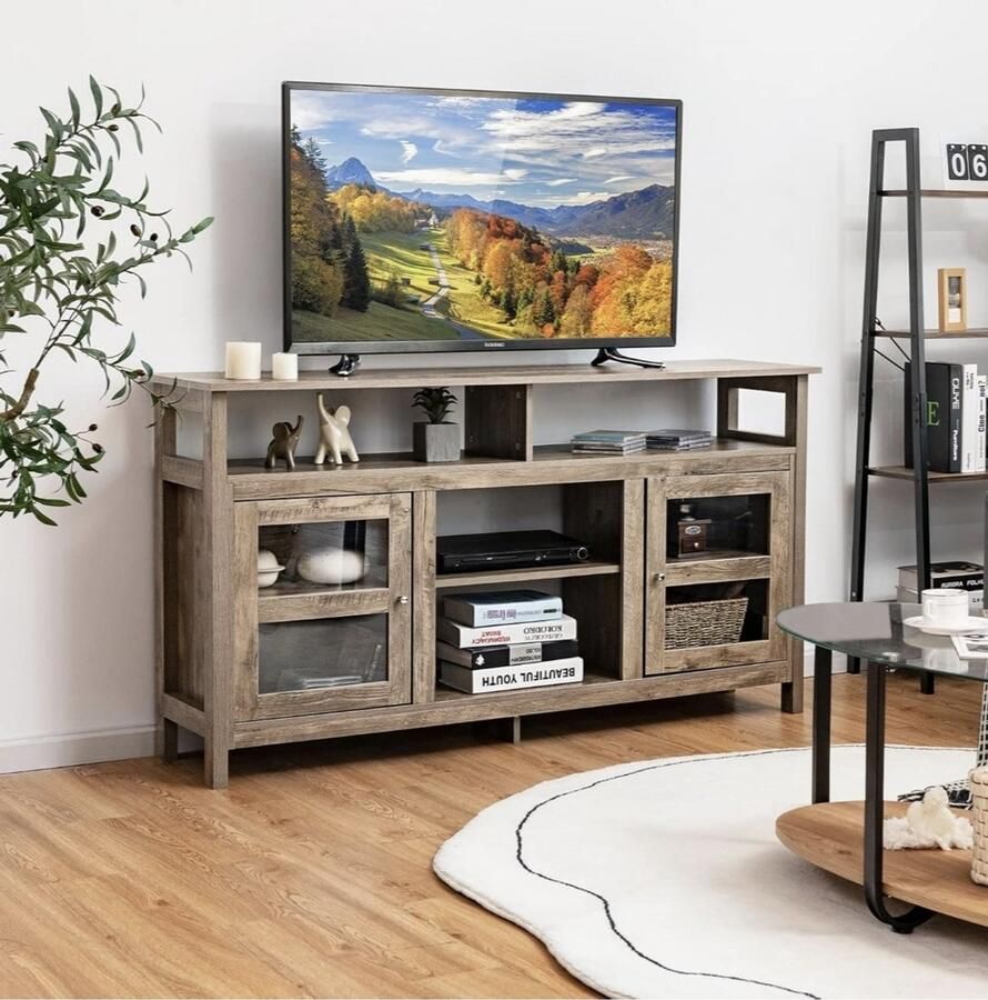 TV-standaard voor tv's tot 65 en elektrische haard tot 18 Houten lage ladekast Lage sideboard 147 x 40 x 81 cm Walnoot