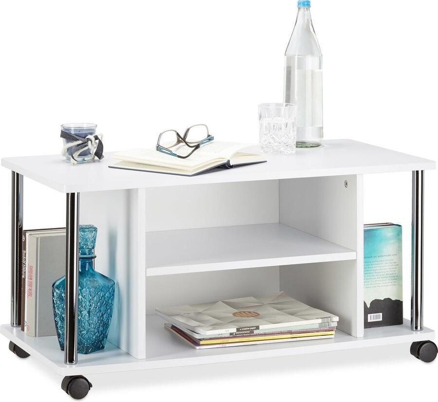 Relaxdays tv-meubel wit tv kast op wielen MDF televisie meubel open verrijdbaar