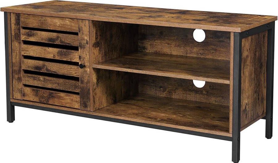 TV-tafel voor TV tot 50 inch TV-plank TV-tafel lowboard met kast 2 open compartimenten woonkamer slaapkamer laminaatdeuren industrieel ontwerp vintage bruin-zwart LTV049B01