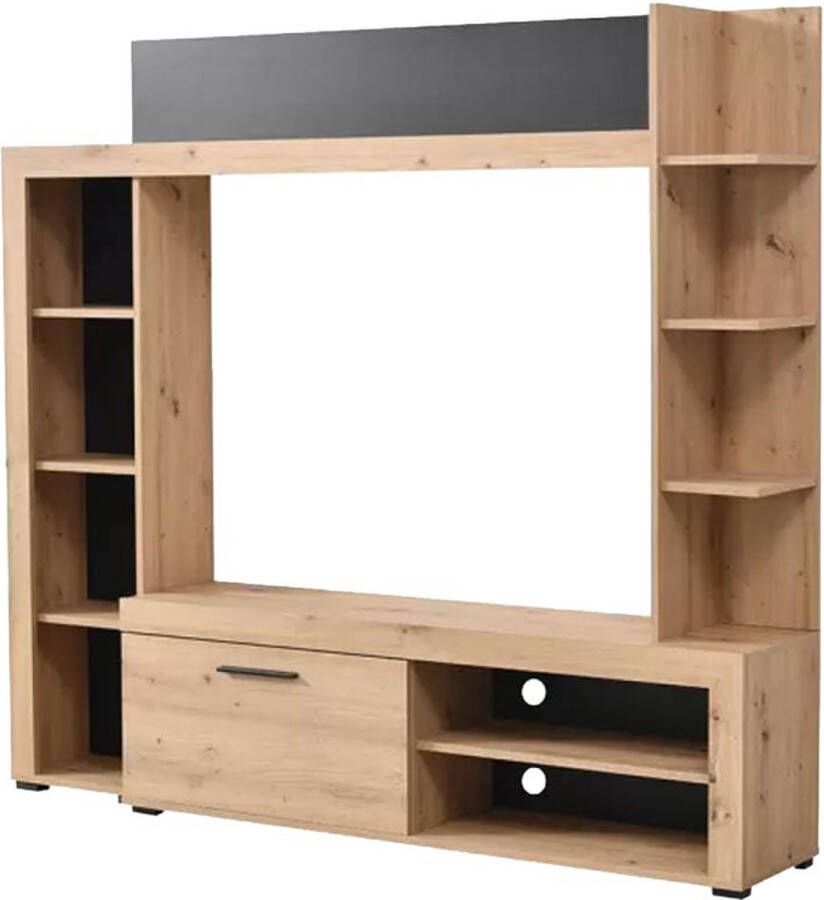 Vente-unique Tv-wand BALTIMORE Met opbergruimte eiken en antraciet L 172.5 cm x H 157.5 cm x D 33 cm