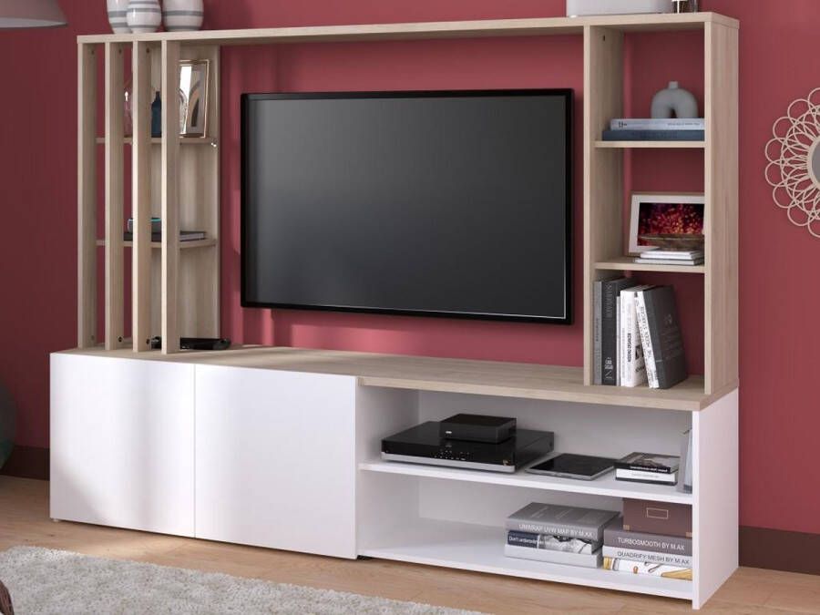 PARISOT Compleet tv-meubel voor wandmontage AUSTRAL Japans eiken en wit decorpapier B 184 x D 41 x H 138 cm - Foto 5